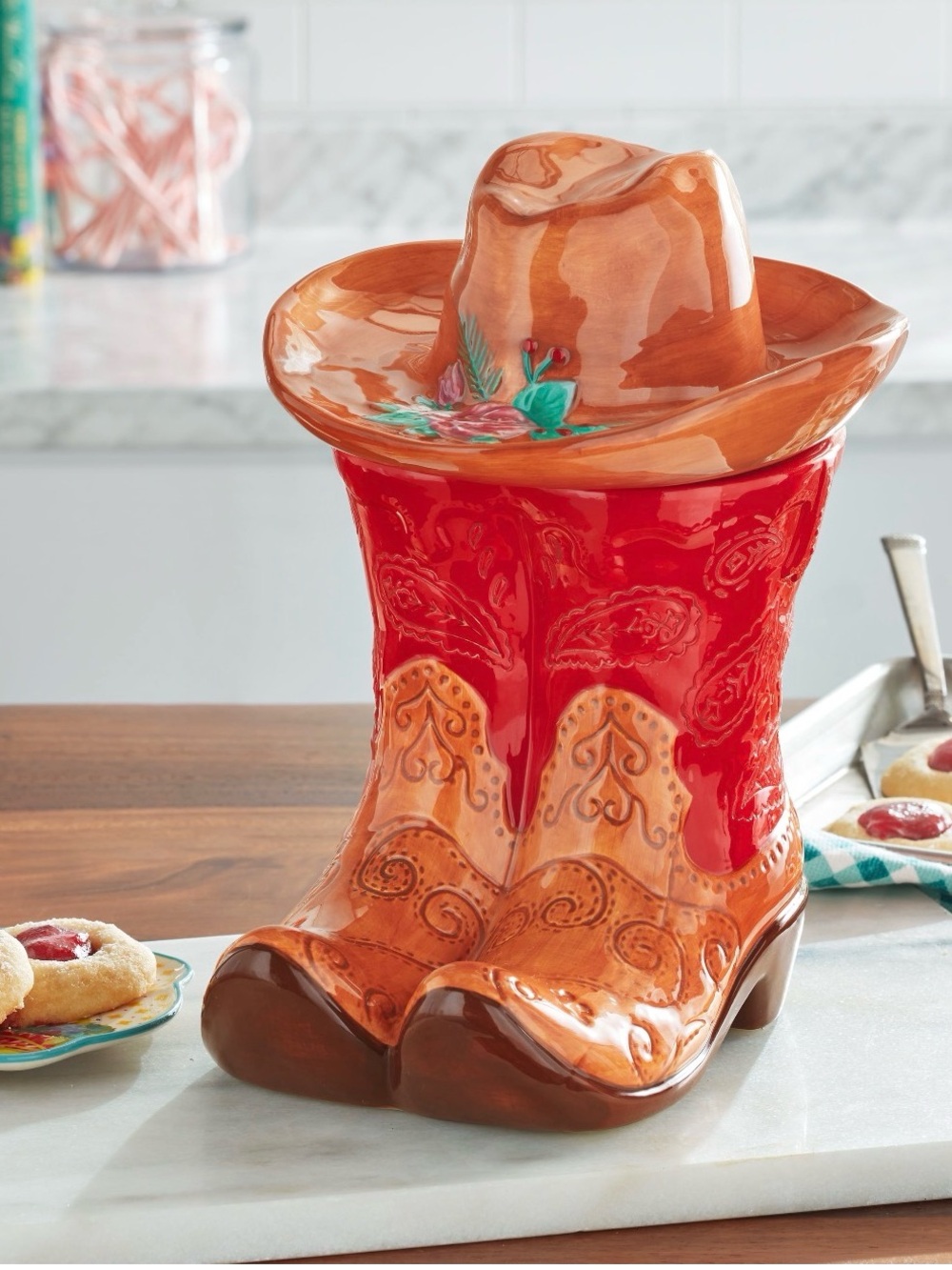 The Pioneer Woman Ceramic Cowboy Boot and Hat Cookie Jar